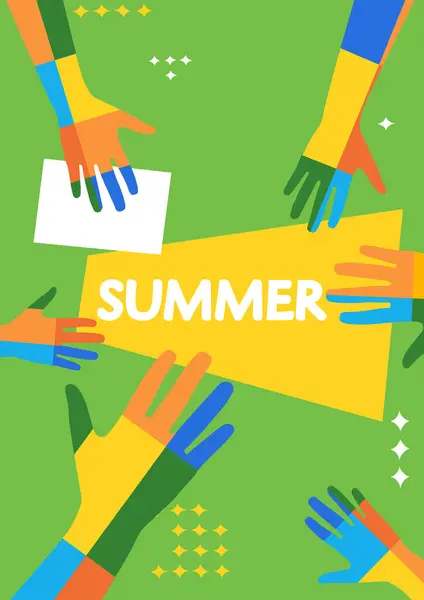 Sommer Hintergrund Mit Händen Einfaches Collage Banner Stockillustration