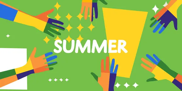 Fundo Verão Com Mãos Banner Colagem Simples Ilustrações De Stock Royalty-Free