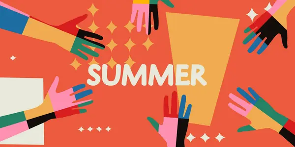 Fundo Verão Com Mãos Banner Colagem Simples Ilustrações De Stock Royalty-Free
