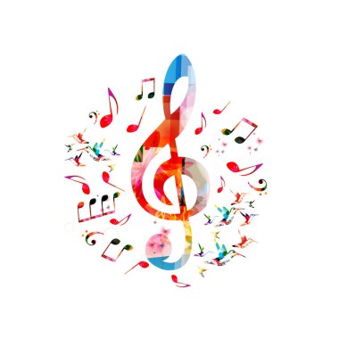Renkli notalar ve müzik anahtarıyla renk vektörü soyut arkaplan