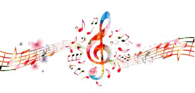 Renkli notalar ve müzik anahtarıyla renk vektörü soyut arkaplan