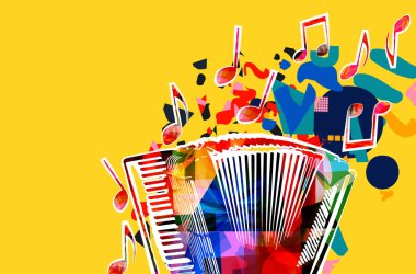 Renkli fon üzerine notalar. Renkli akordeon tasarım posteri