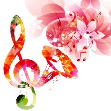 Gramofon boynuz izole vektör illüstrasyon tasarımı ile Renkli G-clef. Müzik arka planı. Müzik notaları ile Retro fonograf boynuz, müzik festivali afişi, konser etkinlikleri, parti el ilanı