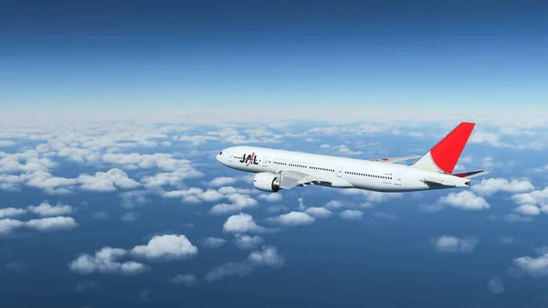 Kommerzielle Boeing 777 200 Jal Flug Über Den Blauen Himmel — Stockfoto