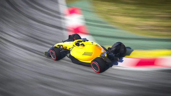 パンニングショットで黄色のレーシングカー3Dイラスト — ストック写真