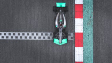 3D çizimde odaklanmış olmayan yarış arabası çalışıyor.