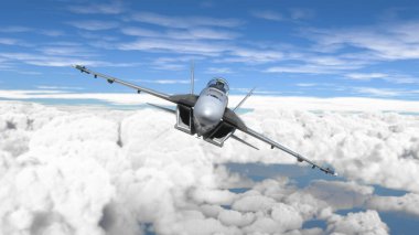 Bulutların üzerinde uçan askeri uçaklar 