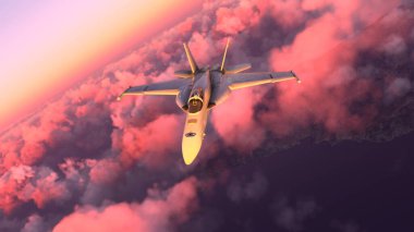 F-18 aircraft flying over the sky 3D illustration,  6 Dez, 2022, Sao Paulo, Brazil. clipart