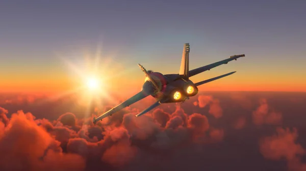 Militar Vliegtuigen Vliegen Wolken Verbazingwekkende Zonsondergang — Stockfoto