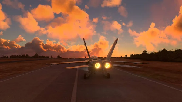 Aeronaves Militar Voando Sobre Nuvens Incrível Pôr Sol — Fotografia de Stock