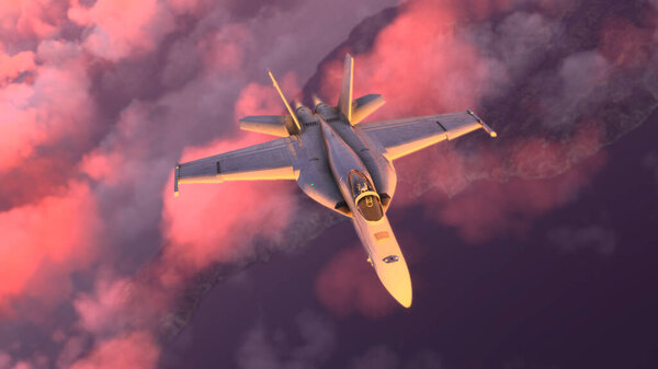 Самолет F-18, пролетающий над небом 3D иллюстрация, 6 Dez, 2022, Сао Паулу, Бразилия.