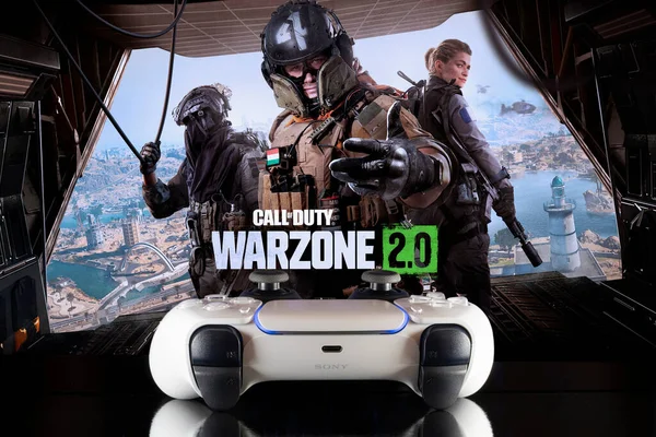 Playstation Controller Call Duty Warzone Logo Screen Mar 2023 Sao — Photo