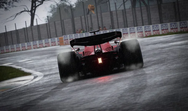 Ferrari Coche Corriendo Bajo Lluvia Ilustración Ago 2023 Sao Paulo Fotos de stock libres de derechos