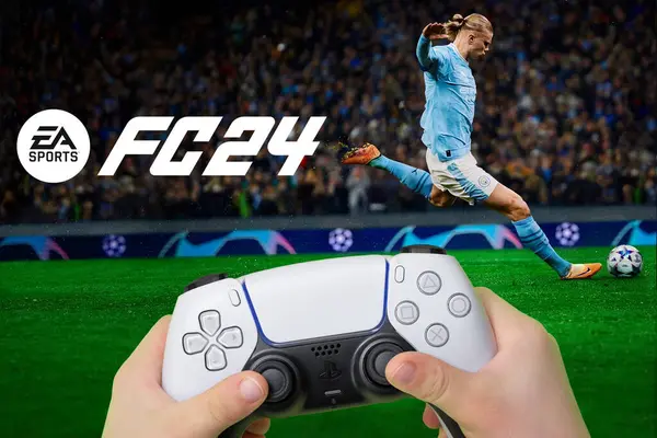 stock image Boy playing FC 24 with Playstation 5 controller, 26 Sep, 2023, Sao Paulo, Brazil.