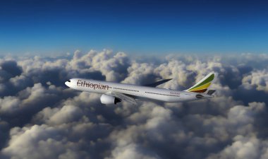 Bulutların üzerinde uçan Airbus A330 Etiyopya, 24 Mar, 2024, Sao Paulo, Brezilya.