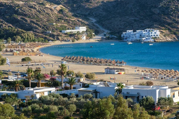 stock image Ios, Greece - September 11, 2022 : The popular and beautiful sandy beach of Mylopotas in Ios cyclades Greece