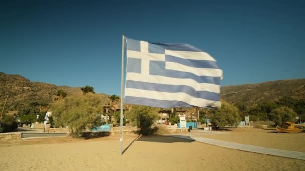 Ios Grecia Septiembre 2022 Vista Una Hermosa Bandera Nacional Griega — Vídeo de stock