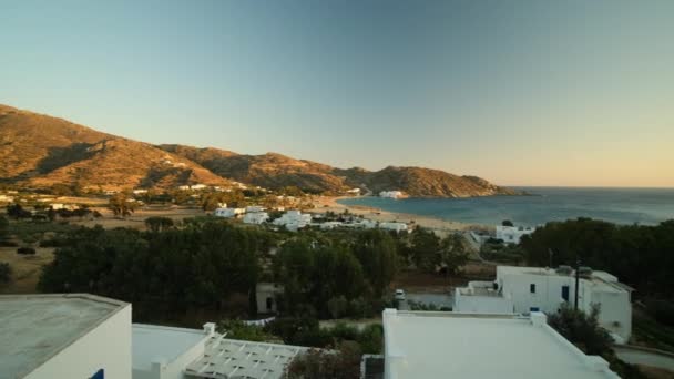 Ios Greece September 2022 Breathtaking View Balcony Beautiful Mylopotas Beach — Stock Video