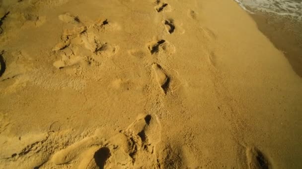 Ios Greece September 2022 View Footsteps Golden Sand Beautiful Mylopotas — Stock Video