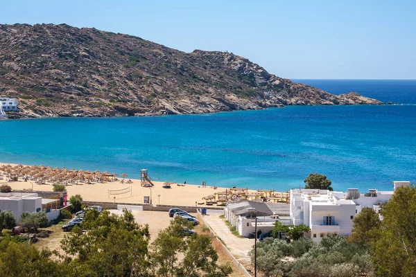 Breathtaking Panoramic View Famous Mylopotas Beach Ios Greece — Stock Photo, Image