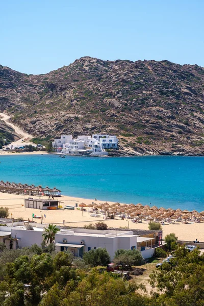 Breathtaking Panoramic View Famous Mylopotas Beach Ios Greece — Stock Photo, Image