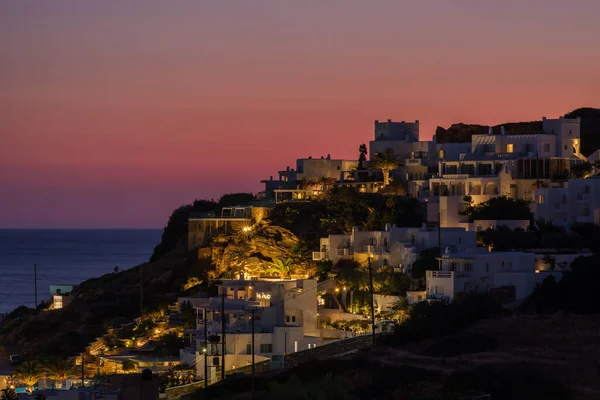 Ios Grecia Septiembre 2022 Impresionante Puesta Sol Púrpura Vista Los —  Fotos de Stock