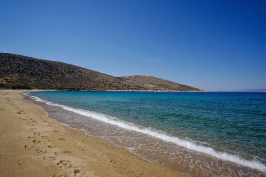 The amazing sandy and turquoise beach of Agia Theodoti in Ios Cyclades Greece