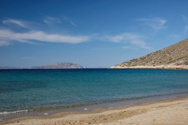 The amazing sandy and turquoise beach of Agia Theodoti in Ios Cyclades Greece