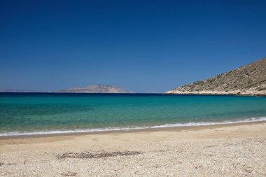 The amazing sandy and turquoise beach of Agia Theodoti in Ios Cyclades Greece