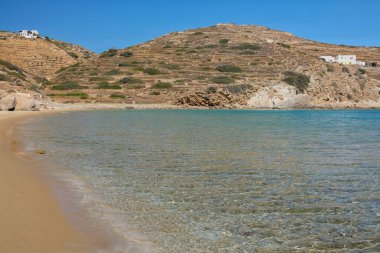 The stunning turquoise sandy beach of Kolitsani View in Ios Cyclades Greece