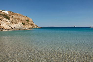 The stunning turquoise sandy beach of Kolitsani View in Ios Cyclades Greece