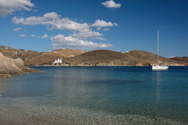 View of the beautiful turquoise beach of Tzamaria in Ios Greece