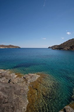 View of the beautiful turquoise beach of Tzamaria in Ios Greece