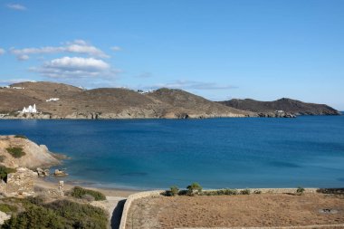 View of the beautiful turquoise beach of Tzamaria in Ios Greece