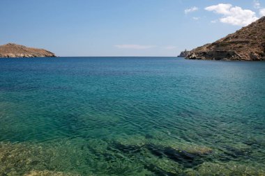 View of the beautiful turquoise beach of Tzamaria in Ios Greece