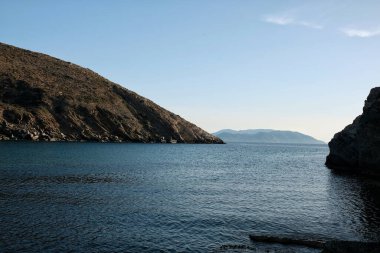Yunanistan 'ın güzel Lorentzena plajının panoramik manzarası