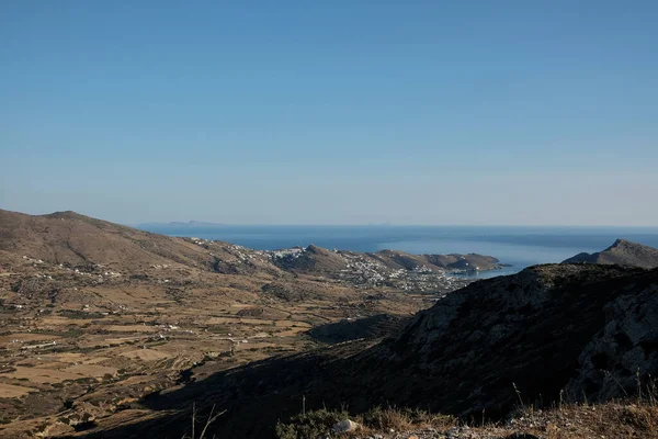 Echt Panoramisch Uitzicht Haven Het Dorp Ios Griekenland — Stockfoto