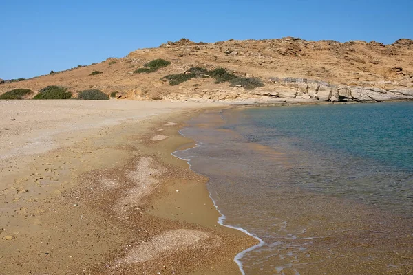Blick Auf Den Wunderschönen Türkisfarbenen Sandstrand Von Plakes Auf Ios — Stockfoto