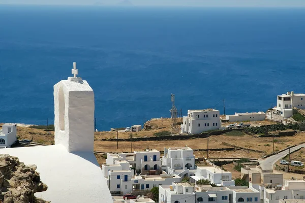 Ios Greece May 2021 Panoramic View Aegean Sea Rooftop Whitewashed — Stock Photo, Image