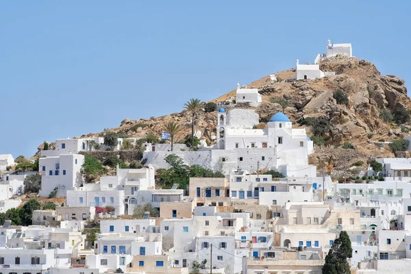 Panoramautsikt Över Kyrka Mindre Kapell Och Den Grekiska Flaggan Toppen — Stockfoto