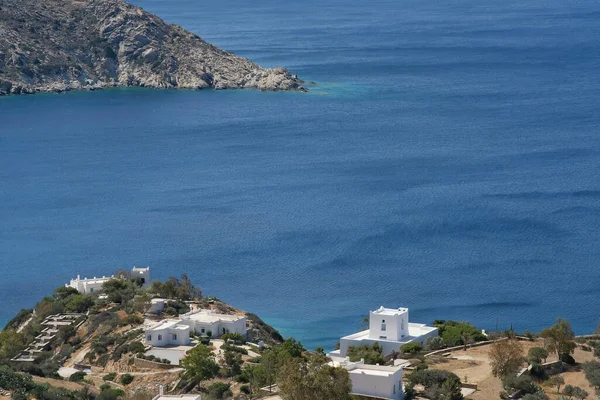 View Various Whitewashed Summer Villas Next Aegean Sea Ios Greece — Stock Photo, Image