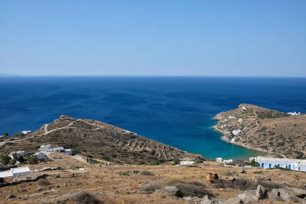 Panoramiczny Widok Plażę Kolitsani Morze Egejskie Ios Grecja — Zdjęcie stockowe