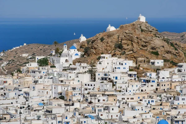 Panoramautsikt Över Kyrka Mindre Kapell Och Den Grekiska Flaggan Toppen — Stockfoto