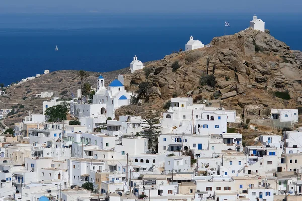 Vista Panoramica Della Pittoresca Imbiancata Isola Ios Grecia — Foto Stock
