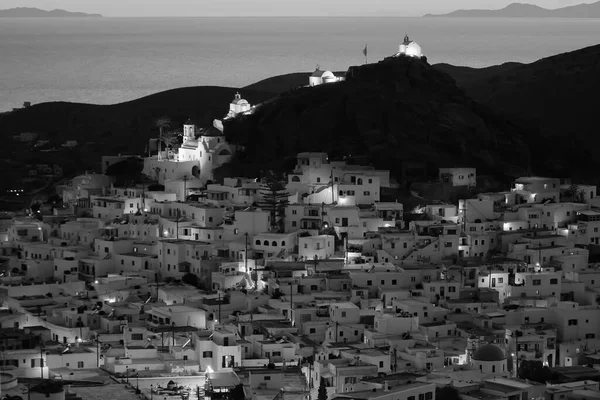 Splendido Tramonto Vista Panoramica Della Pittoresca Imbiancata Isola Ios Grecia — Foto Stock