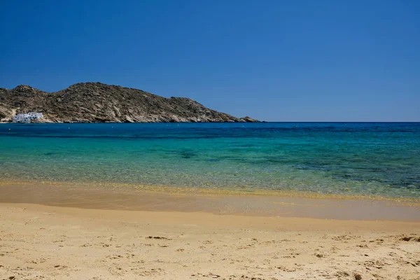 Вид Красивый Бирюзовый Песчаный Пляж Милопотас Иосе Греция — стоковое фото
