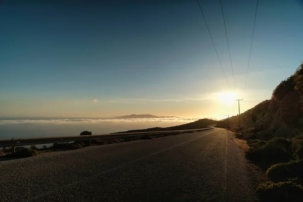 View Lonely Road Next Aegean Sea Beautiful Sunset Ios Greece — Stock Photo, Image