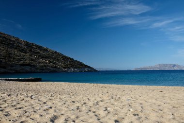 The amazing sandy and turquoise beach of Agia Theodoti in Ios Cyclades Greece