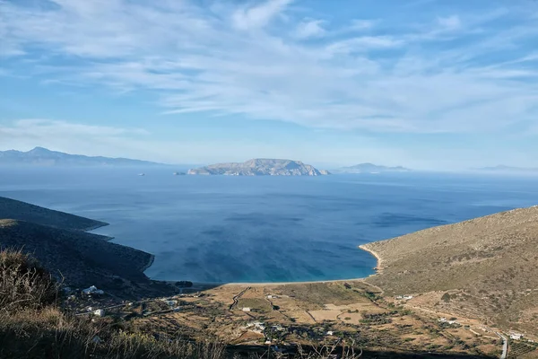 Vue Panoramique Imprenable Sur Belle Plage Agia Theodoti Ios Grèce — Photo