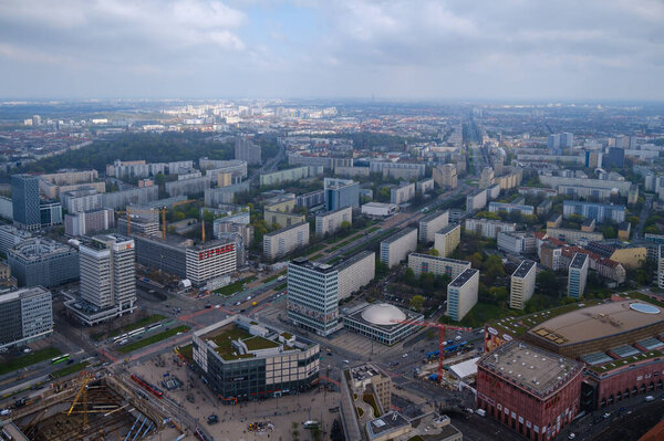 Berlin, Germany - April 19, 2023 : Panoramic aerial view of Berlin Germany